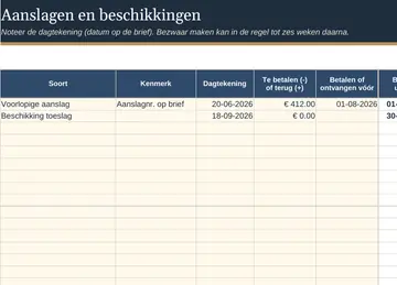 Tabblad Aanslagen in het ingevulde voorbeeld