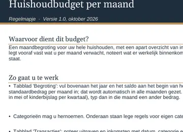 Tabblad Uitleg vooraf in het ingevulde voorbeeld